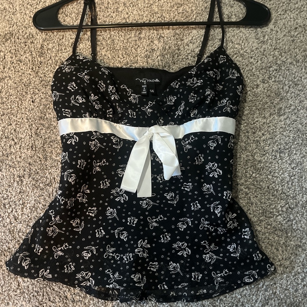 Black and white tie front tank